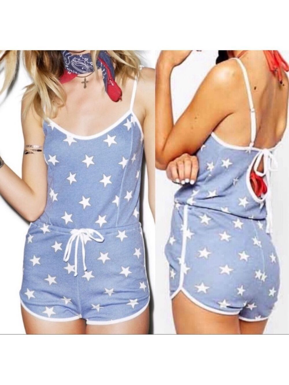 Wildfox Star Romper Shortie Blue Size S NWT